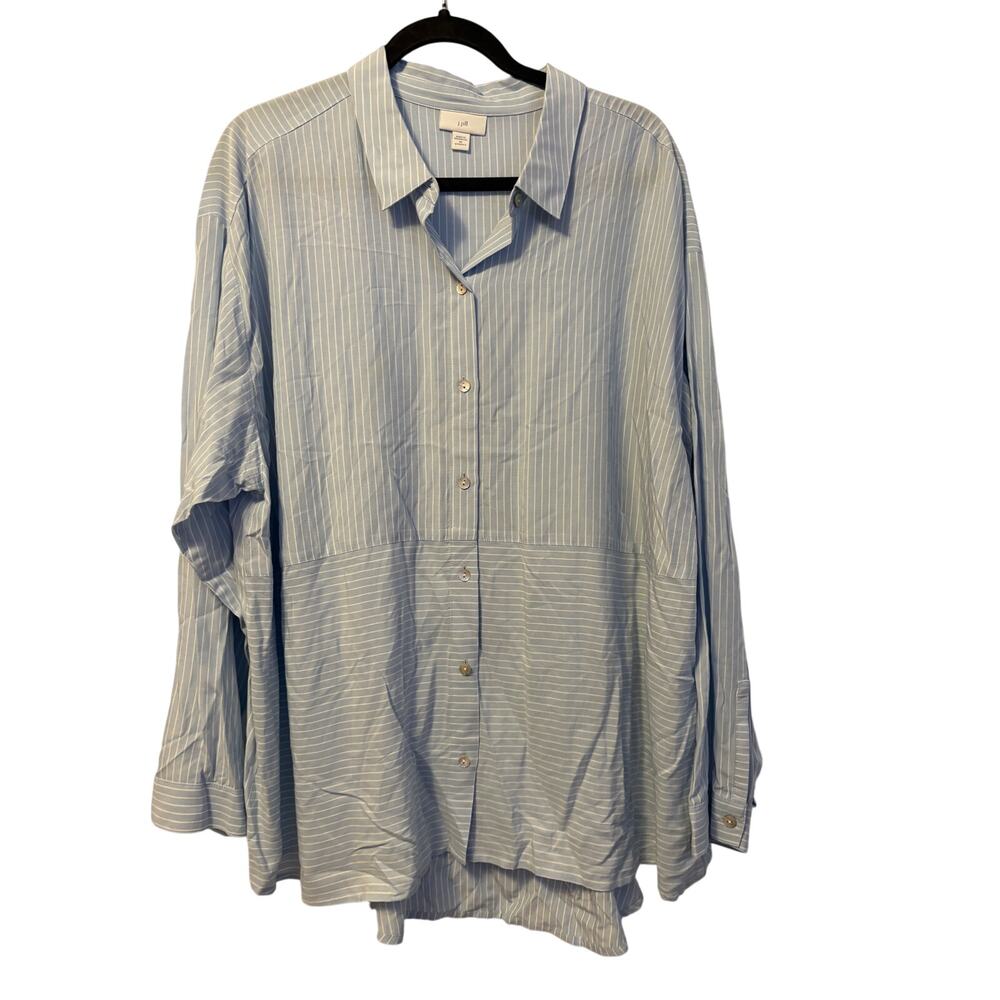 J. Jill Mixed Stripe Button Shirt Top Blue White Long Sleeve Sz 2X Womens